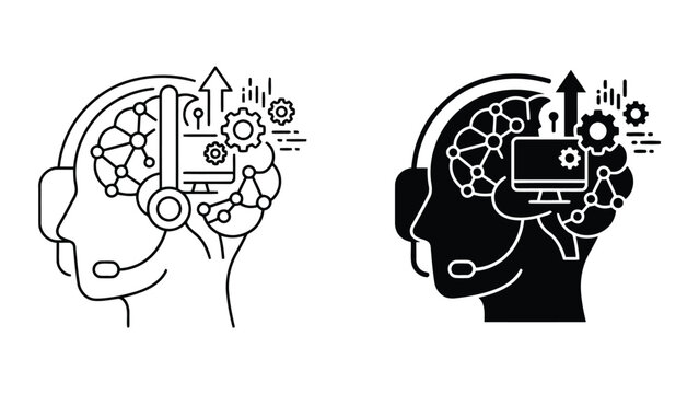 Virtual reality technical support and brain computer interface icons
