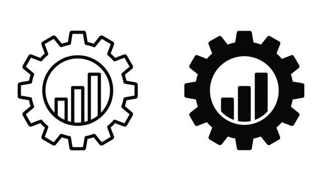 Business growth bar chart inside gear industrial optimization icon with business