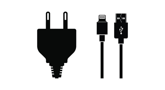 Usb c Lightning And Micro usb Connector Silhouettes On White Background