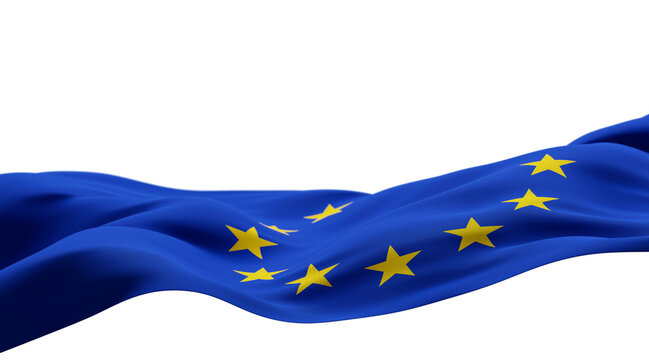 European union flag flowing isolated on transparent background with copy space 3D render