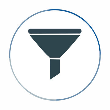 Funnel icon for data filtering and sorting in a circular button design