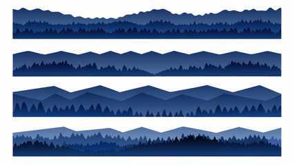 Blue mountain range variations with coniferous trees a layered vector illustration on a white background alpine azure © Gouranga