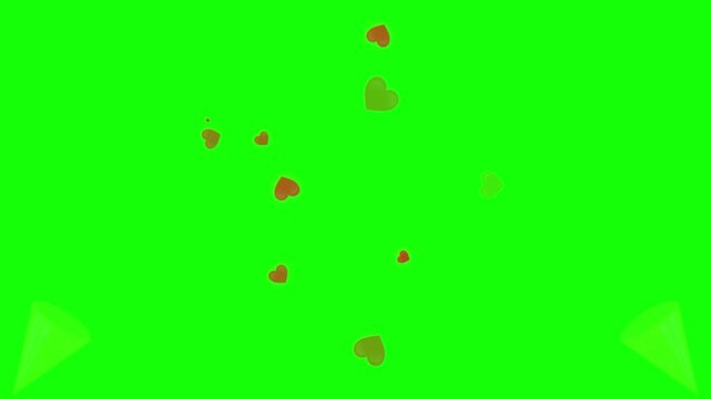 Animated party poppers exploding with red hearts and confetti particles on a bright green screen background for festive celebrations with background perfect compositing