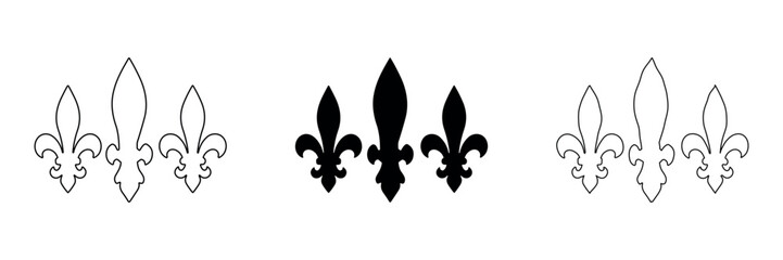Fleur de lis symbols in outline and solid black variations arranged horizontally © Ophelia