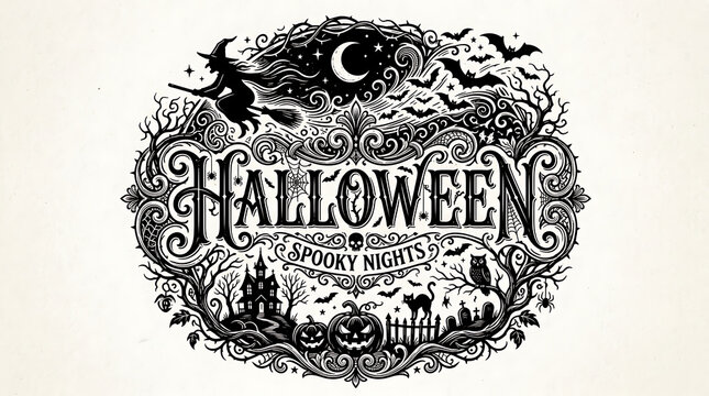 Black halloween text round logo