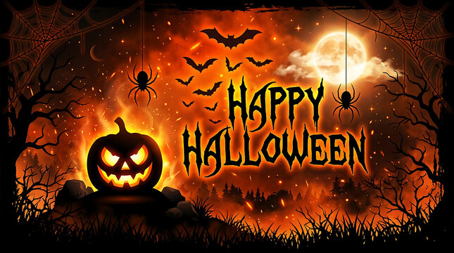 Happy halloween pumpkin scene