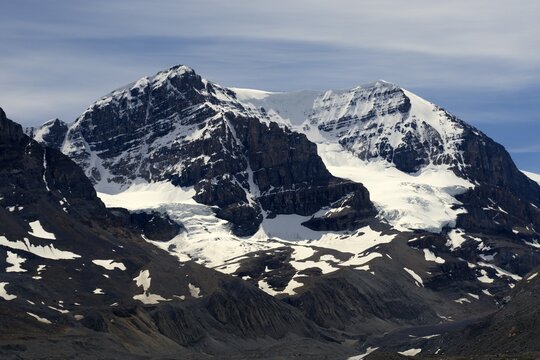 The Colossal Snow-Covered Face of Mount Andromeda Rising Above the Glacial Valleys of the Columbia Icefield in Jasper National Park, Alberta