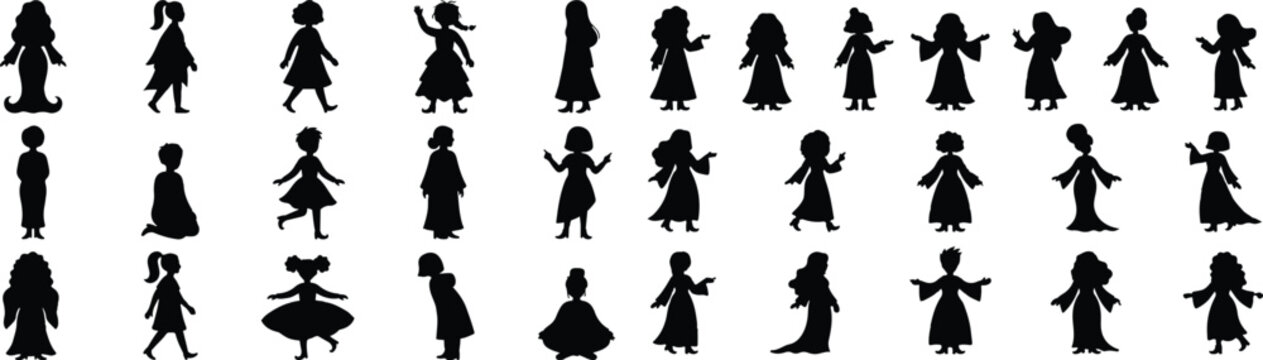Set of halloween silhouettes for kids and adults in various poses