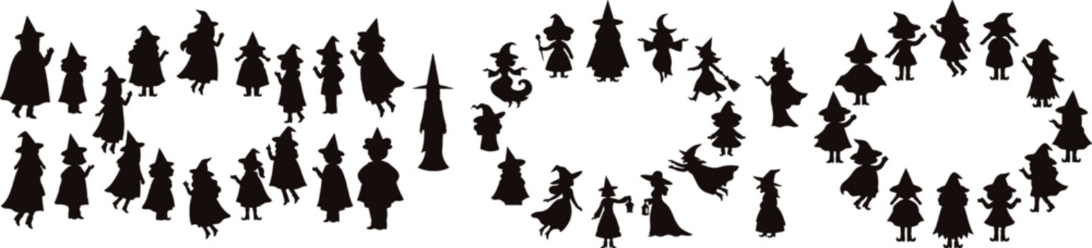 Set of halloween witch silhouettes spooky vector illustration for autumn decorations and party supplies