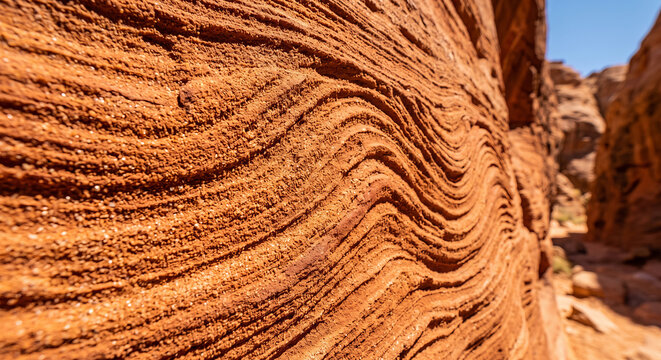 Terracotta Red Sandstone Texture with Layered Sedimentary Erosion Lines
