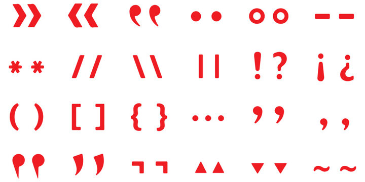 Quotation Marks and Punctuation Icon Set with Comma, Apostrophe, Parenthesis, and Speech Quote Symbols. quotation mark double quote icon set vector. Collection of various quotation mark symbols, icons