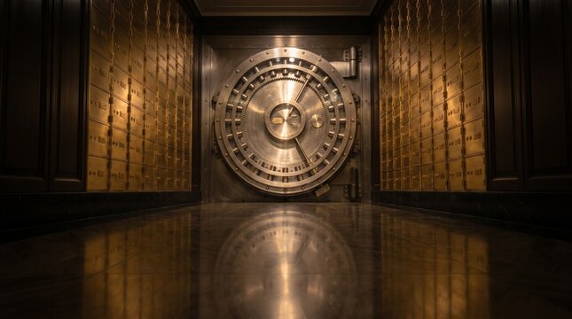 Massive bank vault door with steel locking mechanism
