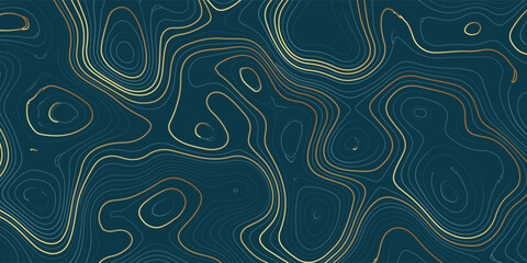 Golden topographic line map abstract background. Modern futuristic geography contour pattern with shiny gold luxury lines, ideal for premium banners. © Fahrus sinatria