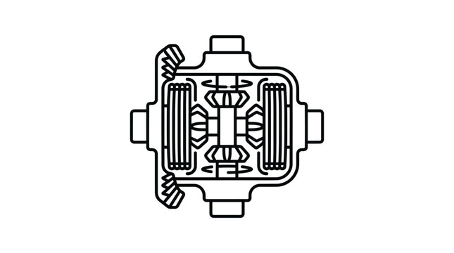 Elegant Black and White Line Drawing of a Cross Sectional View of a Mechanical Fuel Injection Pump