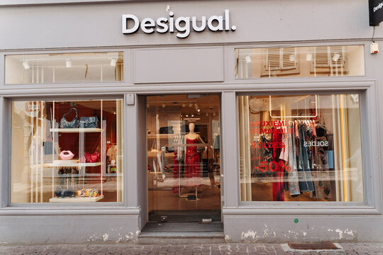 STRASBOURG, FRANCE - JULY 1, 2026 : Desigual Fashion Boutique sale Storefront With Window Displays, Mannequin And Sale Signage On High Street