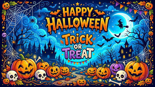 Pixel art happy halloween card