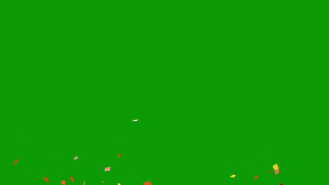 Confetti Party Popper Explosions on a Green Background, Two options 3d animation, 4K Ultra HD Chroma Key Overlay for Festive Birthday Celebrations, Wedding Events and Creative Video Editing