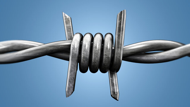 Barbed wire isolated on blue background. 3D illustration
