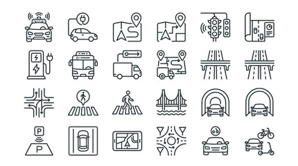 Fototapeta premium Modern Urban Transportation and Smart City Line Icons Collection