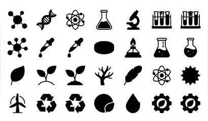 Simple science vector icon collection with DNA molecule flask leaf and feather elements © Liton