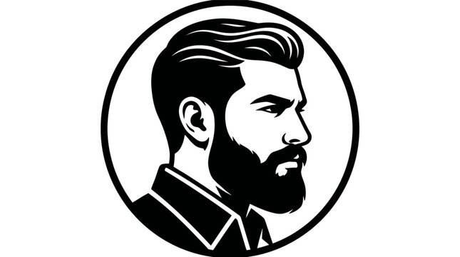Circular bearded man profile logo.