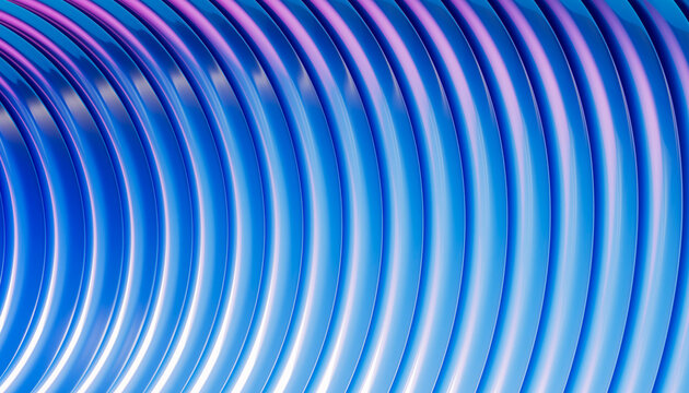 3D neon ribbed tunnel forms a luminous blue technology wallpaper
