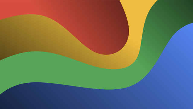 Abstract colorful fluid wave background. Smooth fluid curves in red yellow green and blue colors. Layered flat vector layout with gradient shadow depth for creative presentation.