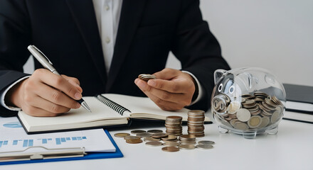 Fototapeta premium Professional financial advisor managing personal savings and investment budget planning in office