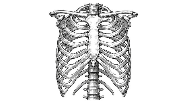 Anatomical Rib Cage Illustration Showing Chest Skeleton.