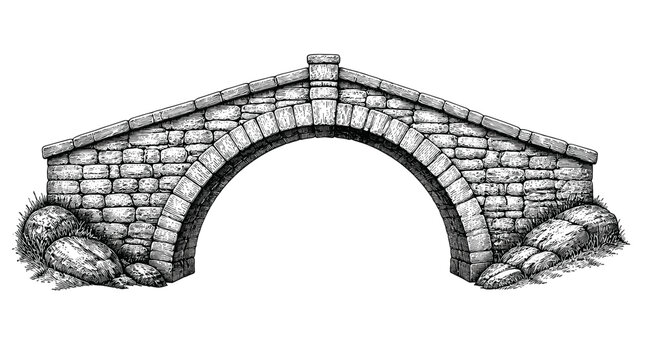 Ancient Stone Arch Bridge Fragment in Curve.