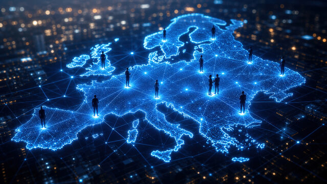 Glowing Europe Map for International Business Network