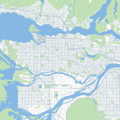 Fototapeta premium Minimal vector city map of Vancouver with streets, parks and waterfront