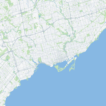 Minimal vector city map of Toronto with streets, parks and Lake Ontario shoreline