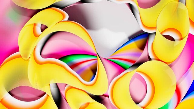 3d render of abstract art, video animation of surreal circles, ropes on a curve, wavy organic lines, forms in a deformation transformation process in purple and white, and blue gradient color