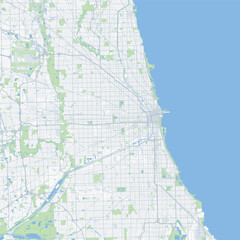 Minimal vector city map of Chicago with streets, parks and Lake Michigan shoreline © supplement