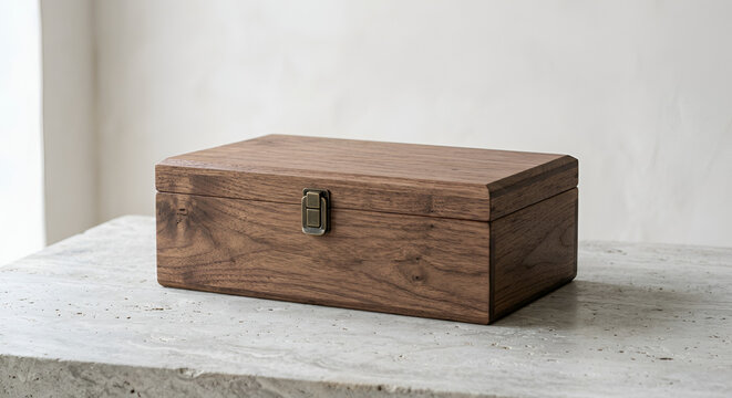 Premium Rectangular Wooden Keepsake Box with Metal Latch on Stone Table
