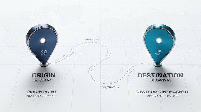 Mapping the journey from origin to destination with location pin markers