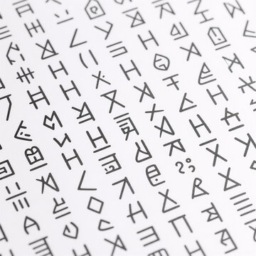 Realistic 3D Render Ancient Language. White Background Featuring A Pattern With Ancient Runes