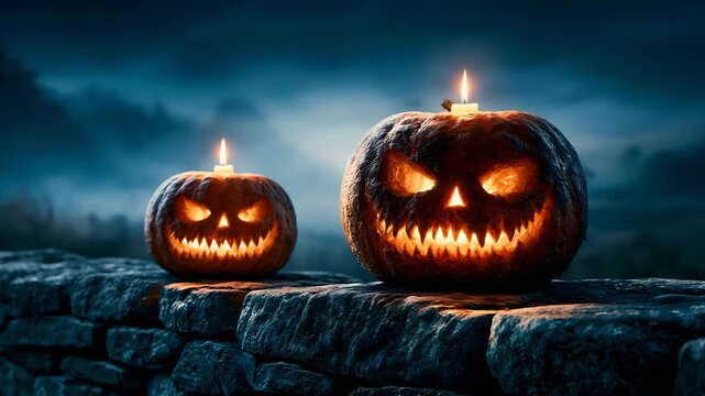 Carved Turnip Lanterns Glowing by Candlelight Samhain