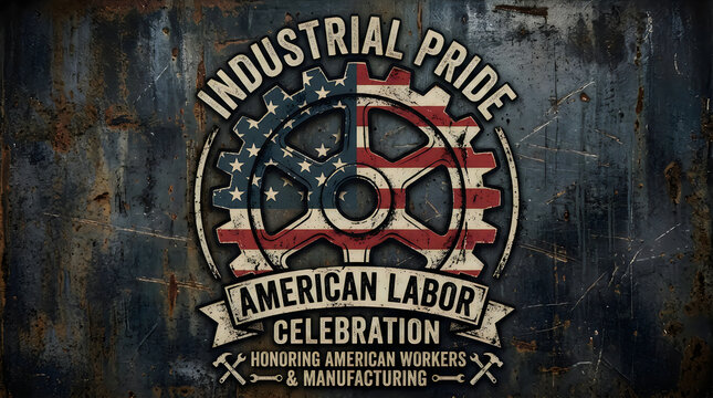 Industrial pride american labor celebration gear emblem