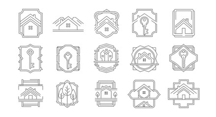 Fototapeta premium Set of minimalist real estate logos in outline style on white background