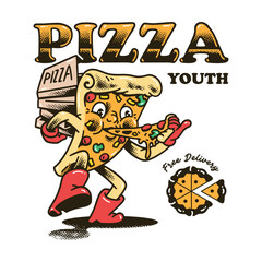 Naklejka premium Pizza retro character groovy style