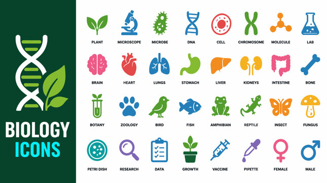 Biology Icons Set for Scientific Diagrams.