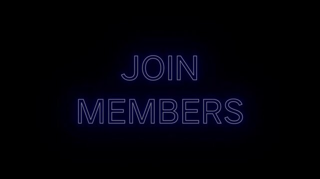 Glowing Blue Neon Sign 'JOIN MEMBERS' Seamless Loop with Clear Background, Perfect for Daily Vlogs and Morning Shows