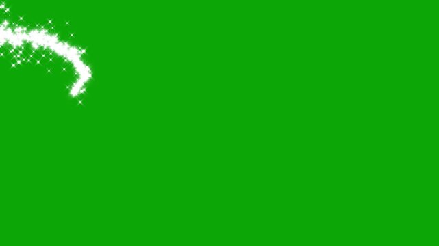 Retro shine movement star sparkle vector doodles, glowing light effect curve trail, blinking cartoon stars with magic glitterproducing magical shimmer dust and elegant star line on green screen 4K