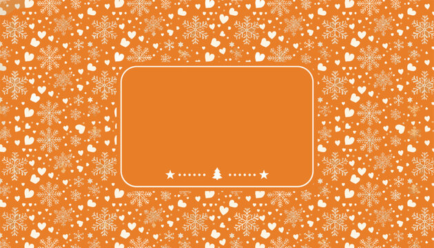 Festive christmas holiday card template with a blank text area over an orange background of white hearts and flakes.