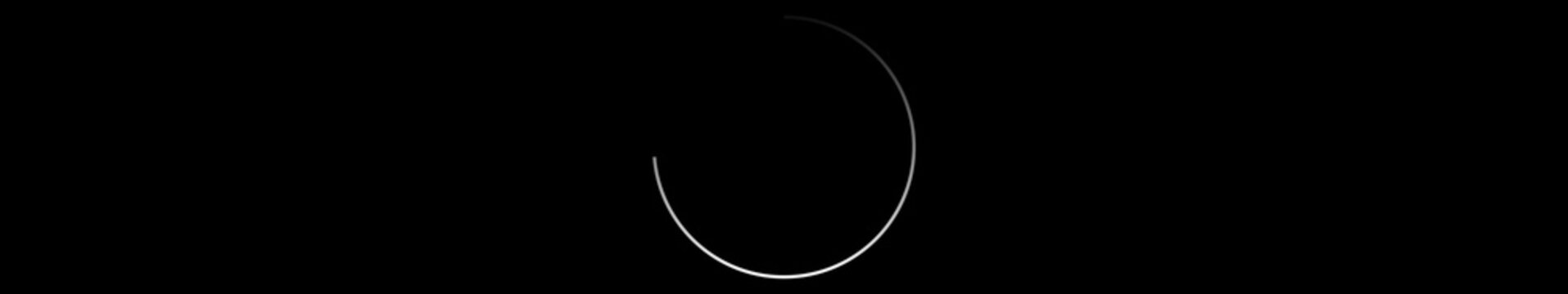 Thin Ring Loading Circle Icon Animation on Black Background. Download Progress, Preloader Animation Web Design Template. Seamless Loop 4K Ultrawide Motion Graphic with Alpha Channel.