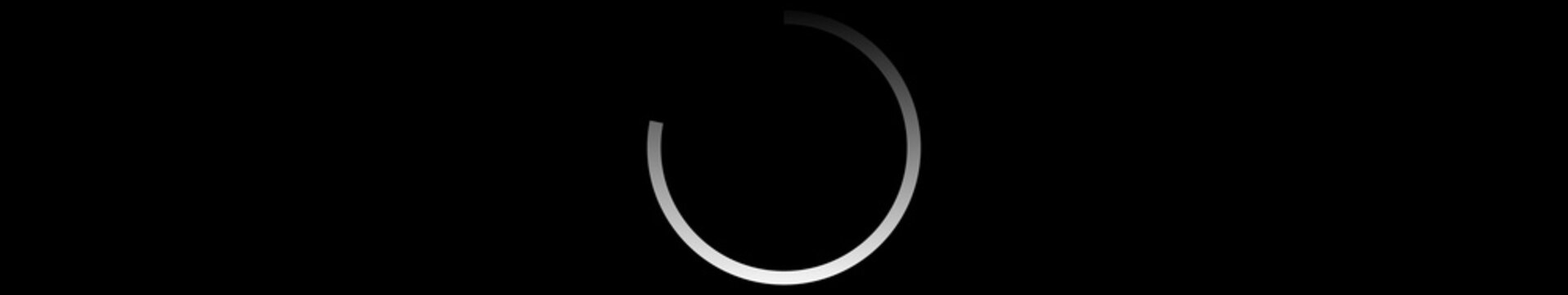 Thick Ring Loading Circle Icon Animation on Black Background. Download Progress, Preloader Animation Web Design Template. Seamless Loop 4K Ultrawide Motion Graphic with Alpha Channel.