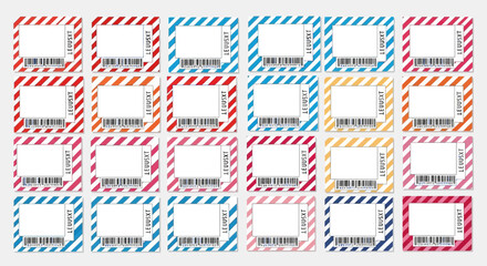 Fototapeta premium Collection of colorful bordered blank tickets or labels with barcodes