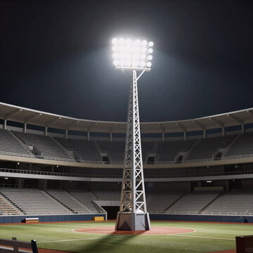 Papercraft Stadium Baseball. Radiant Light Emanating From An American Stadium